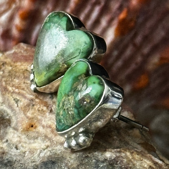 Sonoran Gold Turquoise Heart Sterling Silver Earrings - Picture 5 of 7
